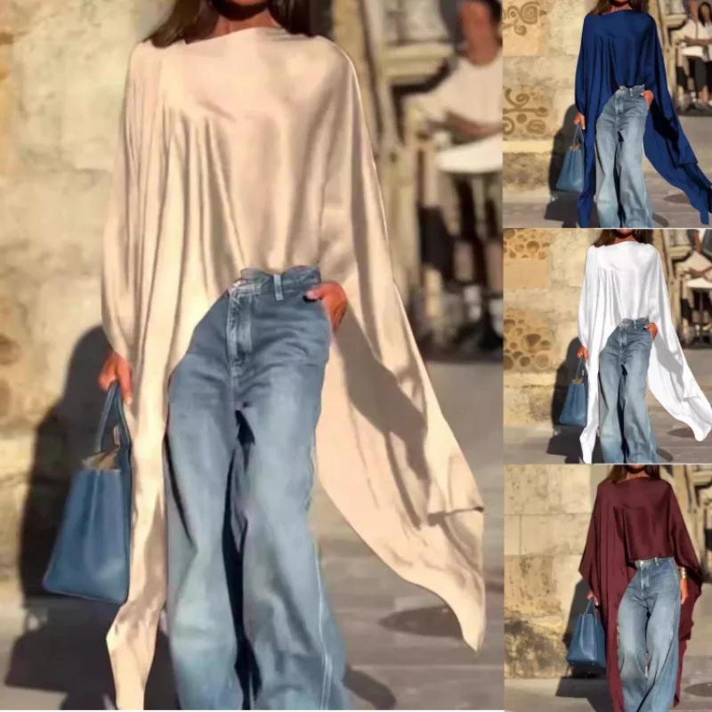 

2025Spring and Autumn New European and American Irregular Hem Loose and Stylish Long Sleeves Top Women's Clothing