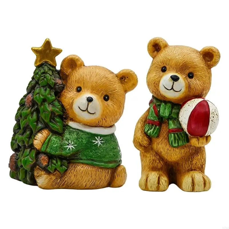 Christmas Bear Statue Holiday Bear Figurine for Christmas Displays, Ready-to-Place Accent for Coffee Tables, Desks, 87HA
