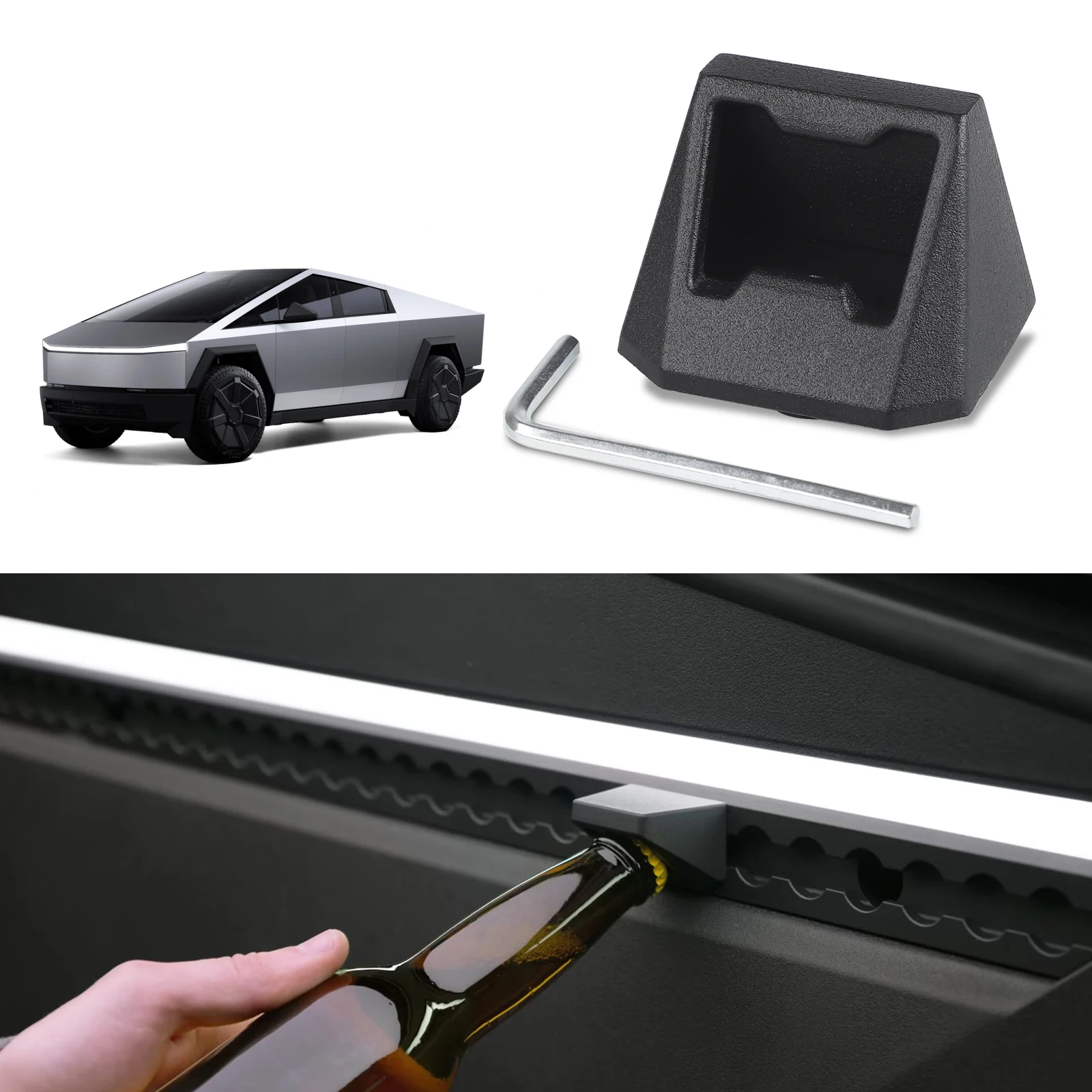 Black  Aluminum Alloy Bottle Opener Trunk L-shaped-track Splints Fasteners Car Accessories  For Tesla Cybertruck 2023 2024 2025