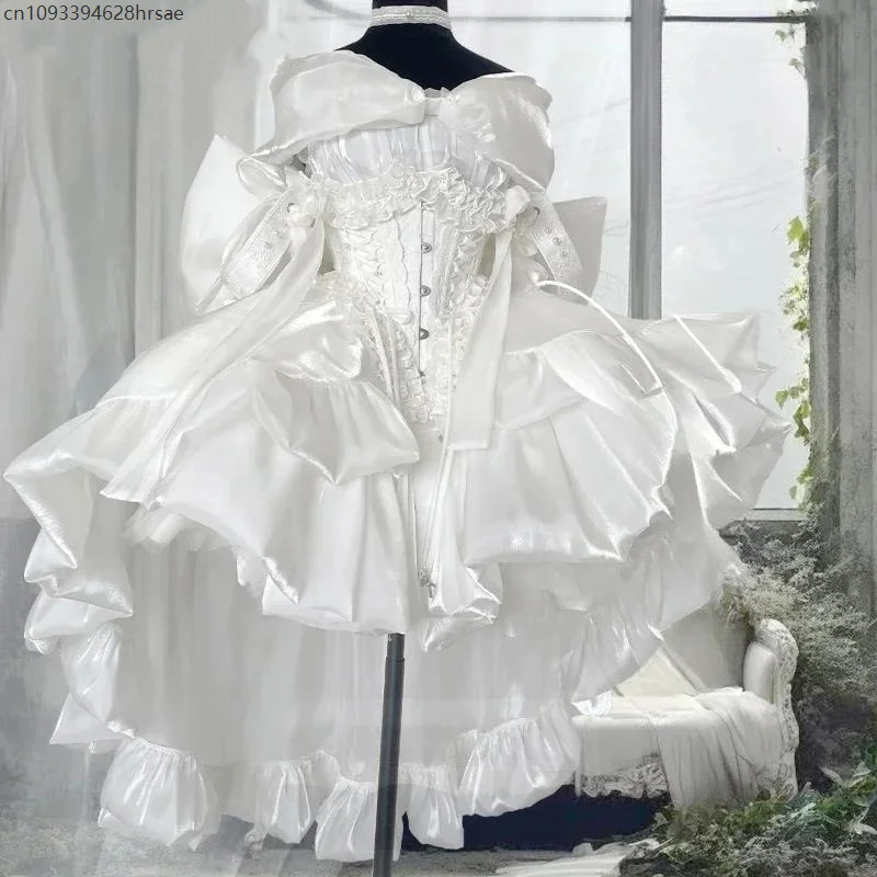 White Angel Princess Fairy Dress 2025 New Sweet Bow Off Shoulder Slim Strapless Trailing Dress Party Evening Dresses