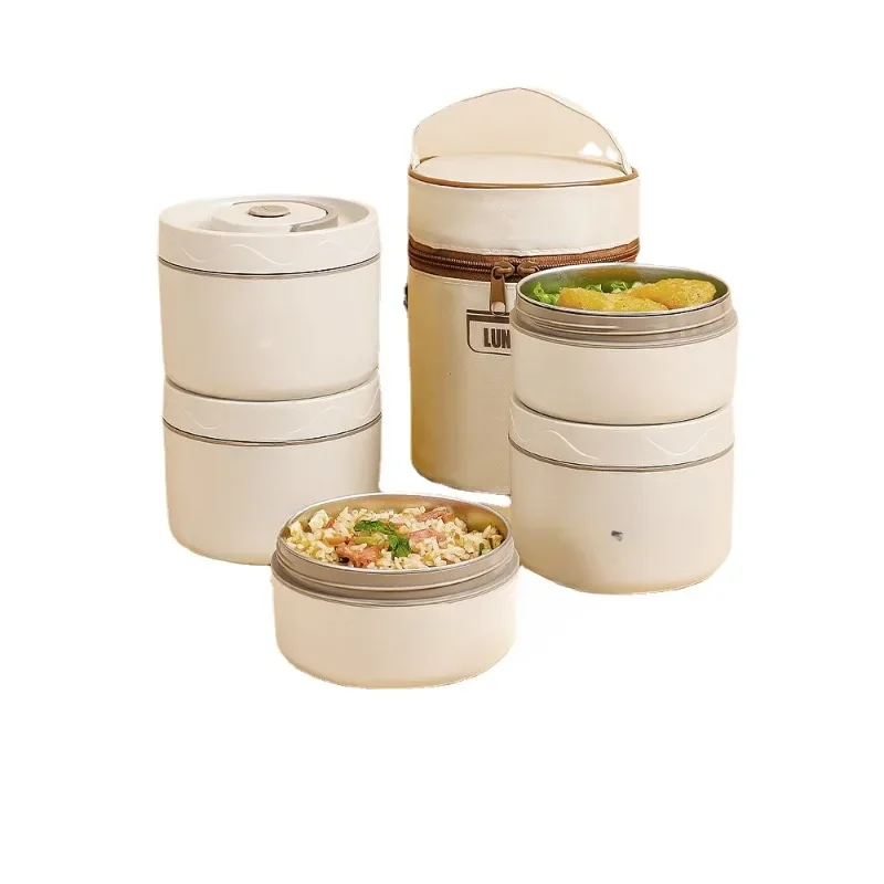 Winter long insulated lunch box for office workers can be heated in a microwave with a rice bucket. Convenient lunch box