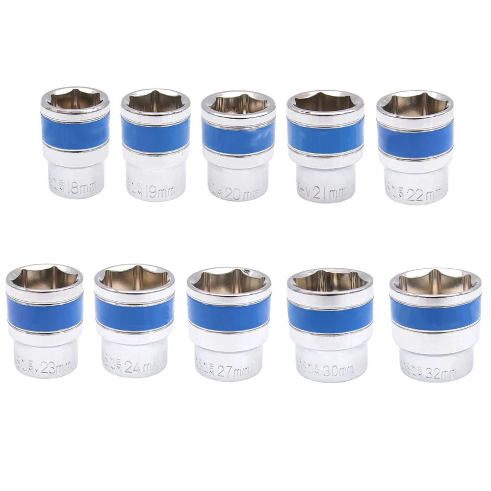 Zestaw nasadek sześciokątnych 10 szt. 8-32mm, napęd 1/2'', metryczne nasadki klucza, nasadki do klucza pneumatycznego, narzędzia do demontażu opon, narzędzia ręczne