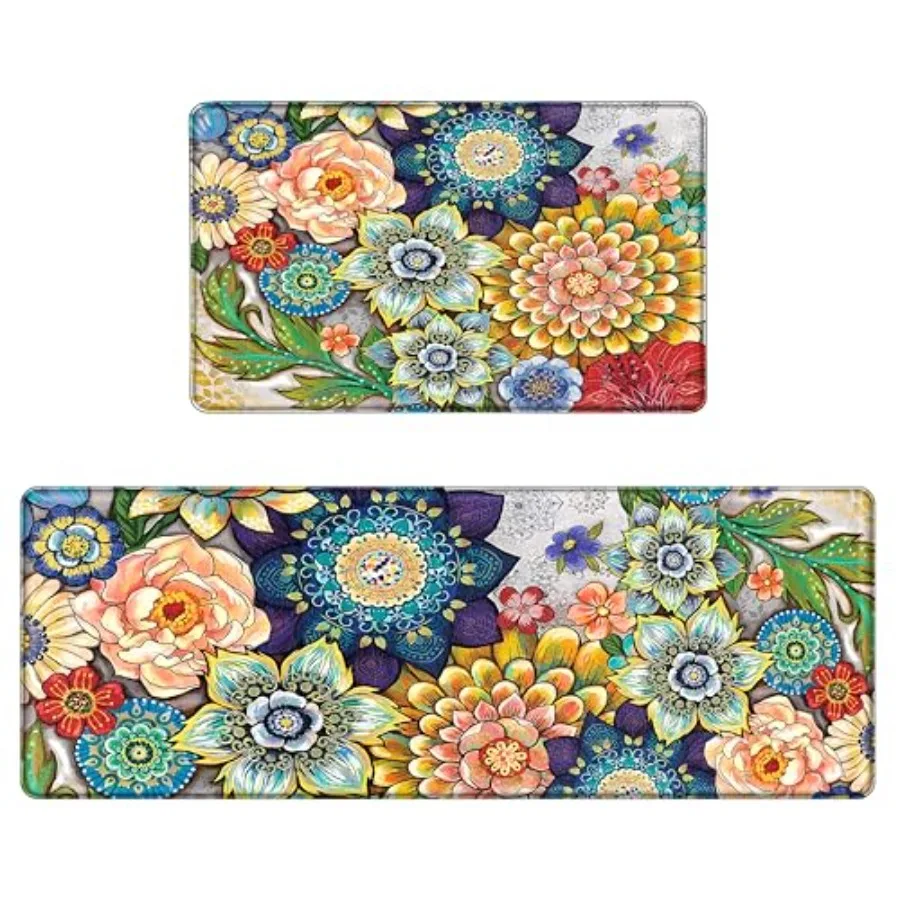 

Кухонные коврики в стиле бохо с цветочным принтом, коврики для пола, 2-х предметные кухонные коврики с мягкой подкладкой из пены с эффектом памяти, противоусталостные, нескользящие, с мягкой подкладкой, удобные стоячие