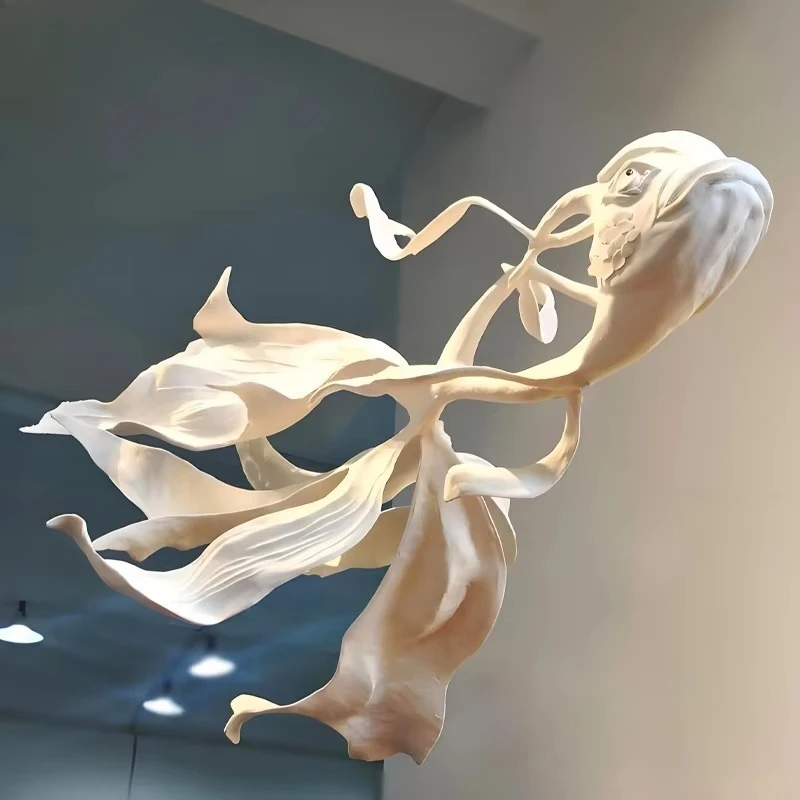 Stainless steel indoor hotel lobby display room bar counter decoration custom goldfish LED sculpture