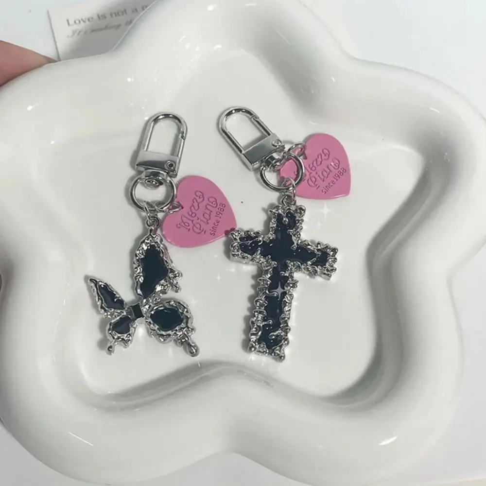 Bag Pendant Butterfly Cross Key Chain Irregular Gothic Trinket Y2K Lava Thorn Keyring Black Heart Cross Love Keychain