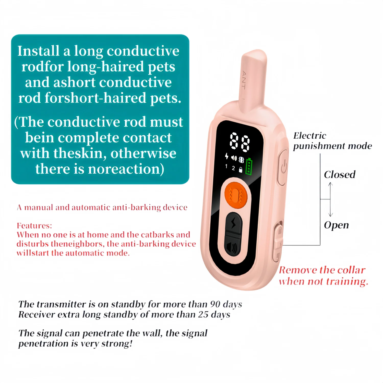 YHLC 1100m Cat Shock Collar,Cat Training Collar with Remote,Cat Stop Meowing Collar, Remote Control/Automatic Anti-Meow for Cats