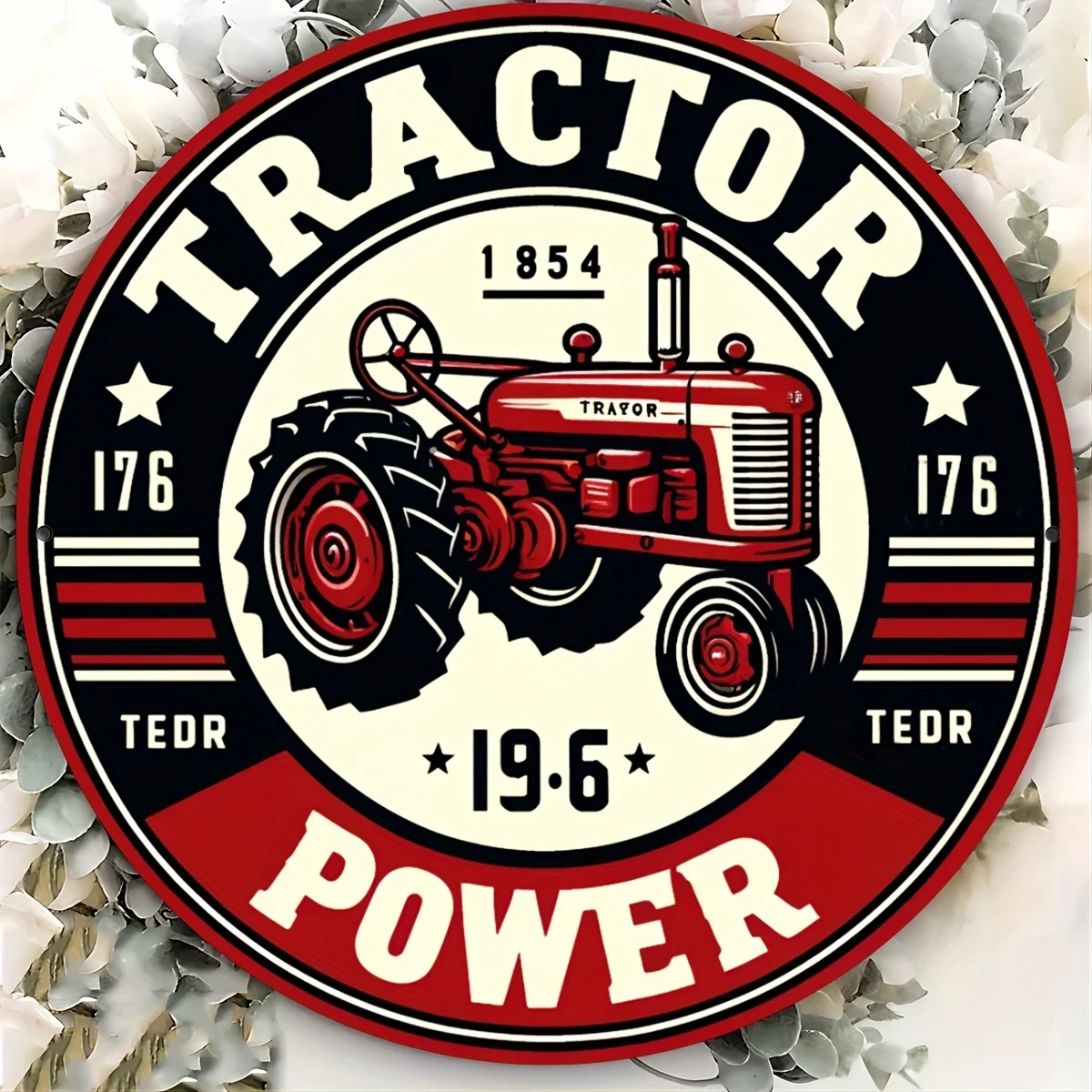 Vintage Tractor Theme Round Metal Sign for Room, Wall, Restaurant, Bar, Cafe, Garage, Farmhouse Decor - Aluminum Foil Engraved T