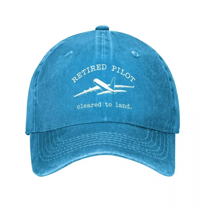 New Retired Pilot Cleared to Land Embroidered Washed Canvas Baseball Cap Aviation Themed Adjustable Hat for Men and Women