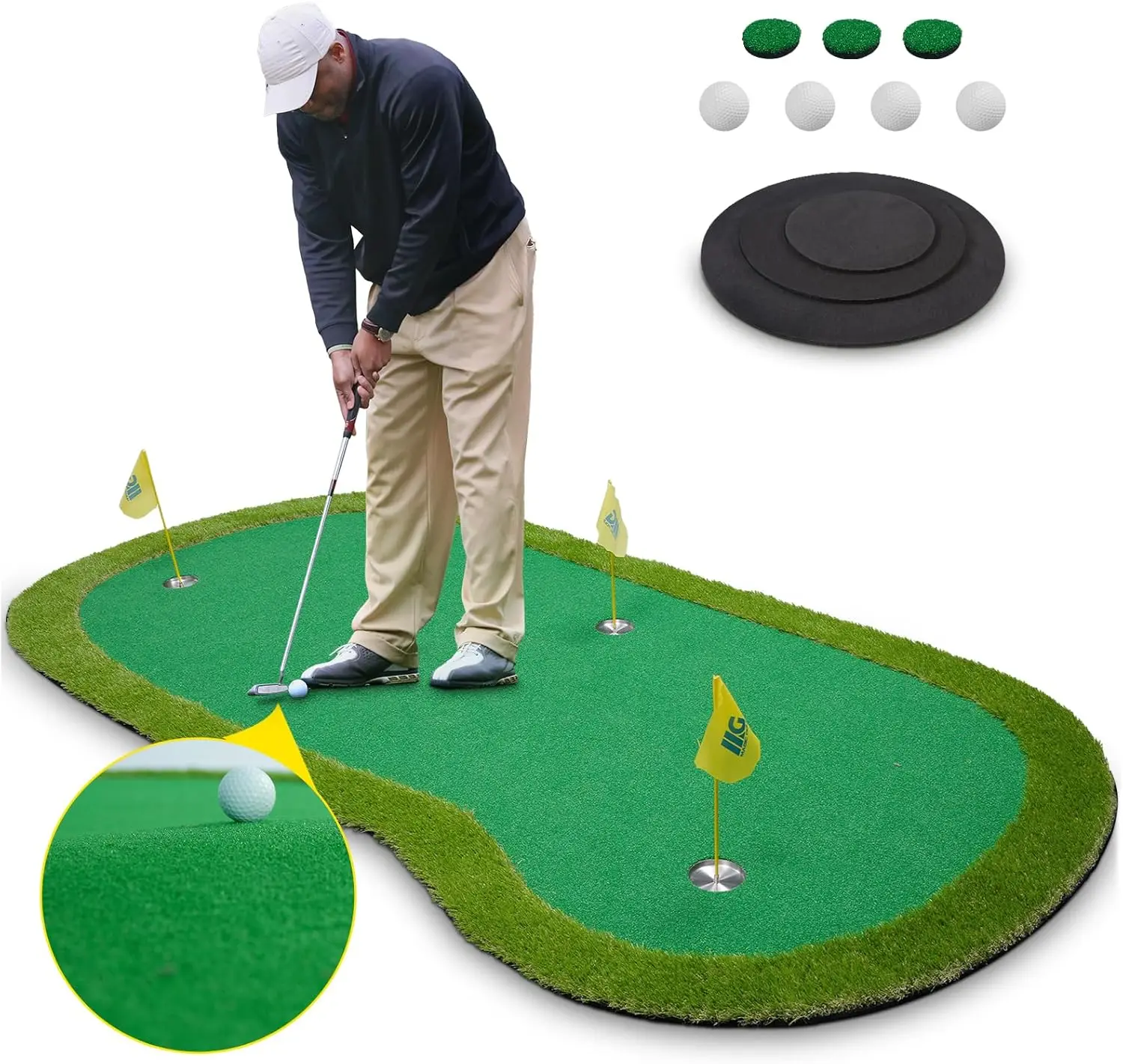 Golf Putting Green Large Mat Practice Indoor Outdoor - 5 x 10 ft Pro Putting Trainer Game for Home Backyard Office