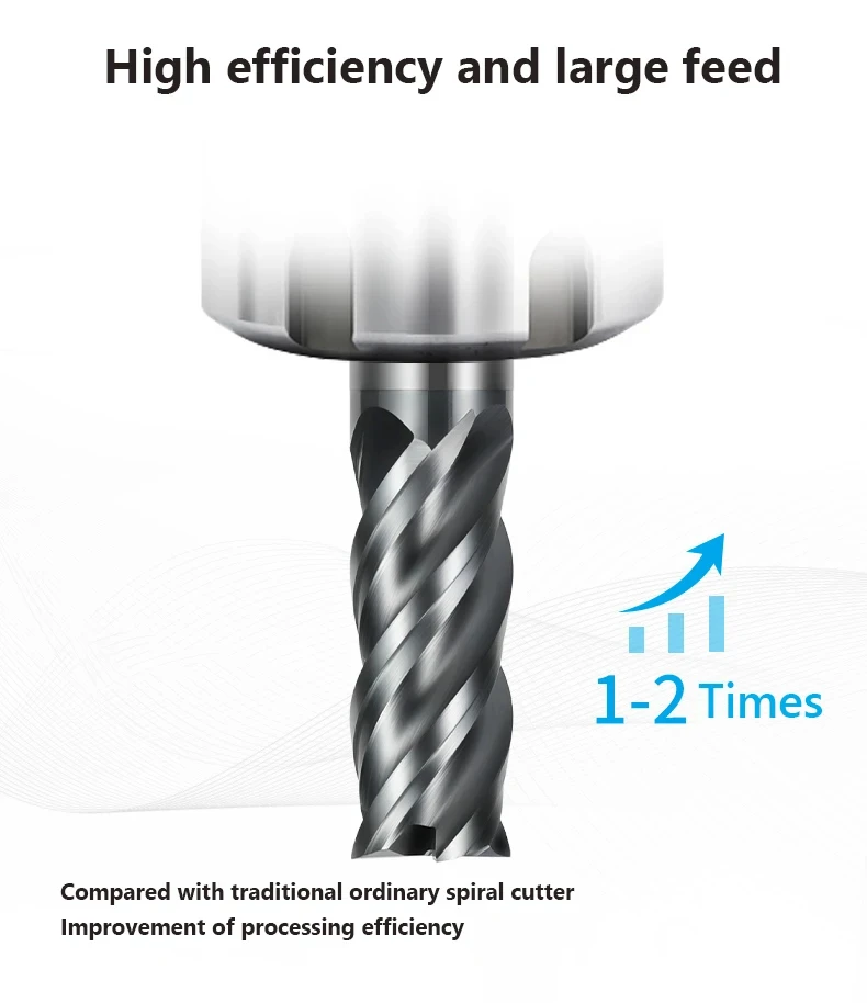 HRC70 CNC-Hartmetall-Schaftfräser, ungleicher Helix, effizienter Wolframschneider, 4-schneidiges Metall-Stahl-Bearbeitungswerkzeug, 6, 8, 12, 14, 20 mm Fräser – Detail 4