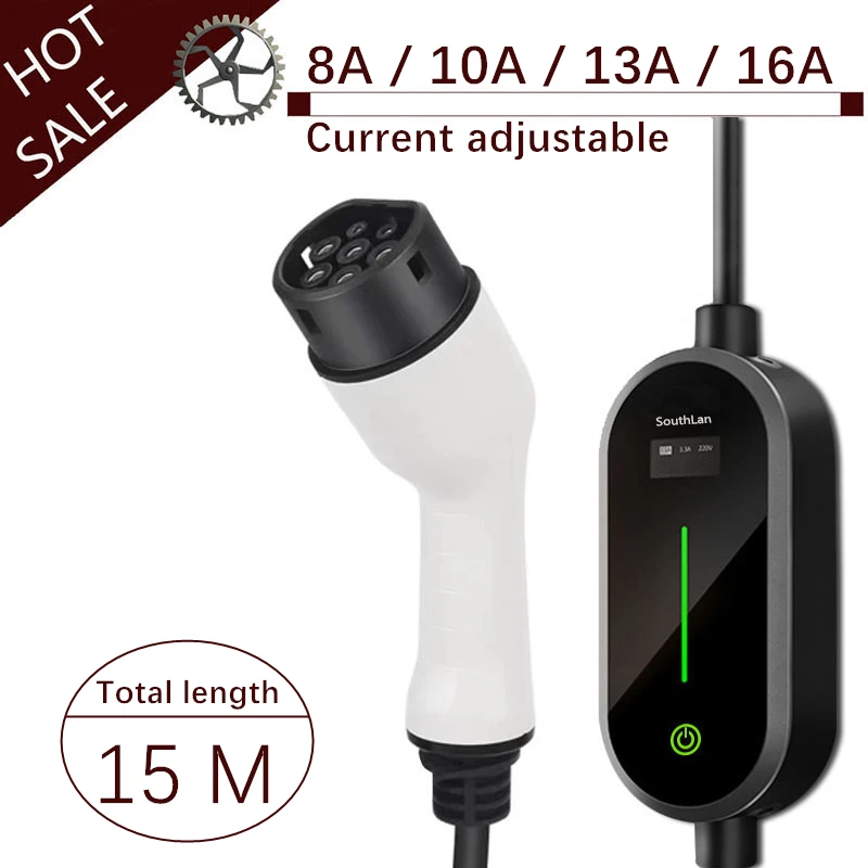 

16A Portable EV Charger Type2 IEC62196-2 EVSE Charging Cable Type1 SAE J1772 EU Plug Controller Wallbox for Electric Car