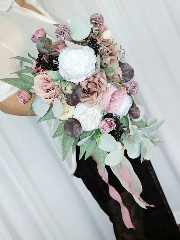 يتوهم باقات الزفاف الطويلة زهور الزفاف باقة الزفاف 26*45 سنتيمتر اكسسوارات الزفاف