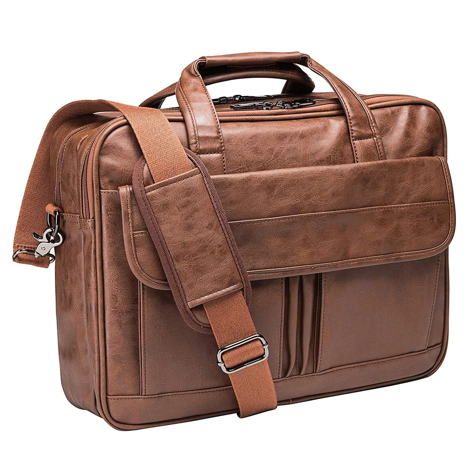 Men's Leather Messenger Bag 17.3 Inches Laptop Briefcase Business Computer Handbag Shoulder Bag for Men