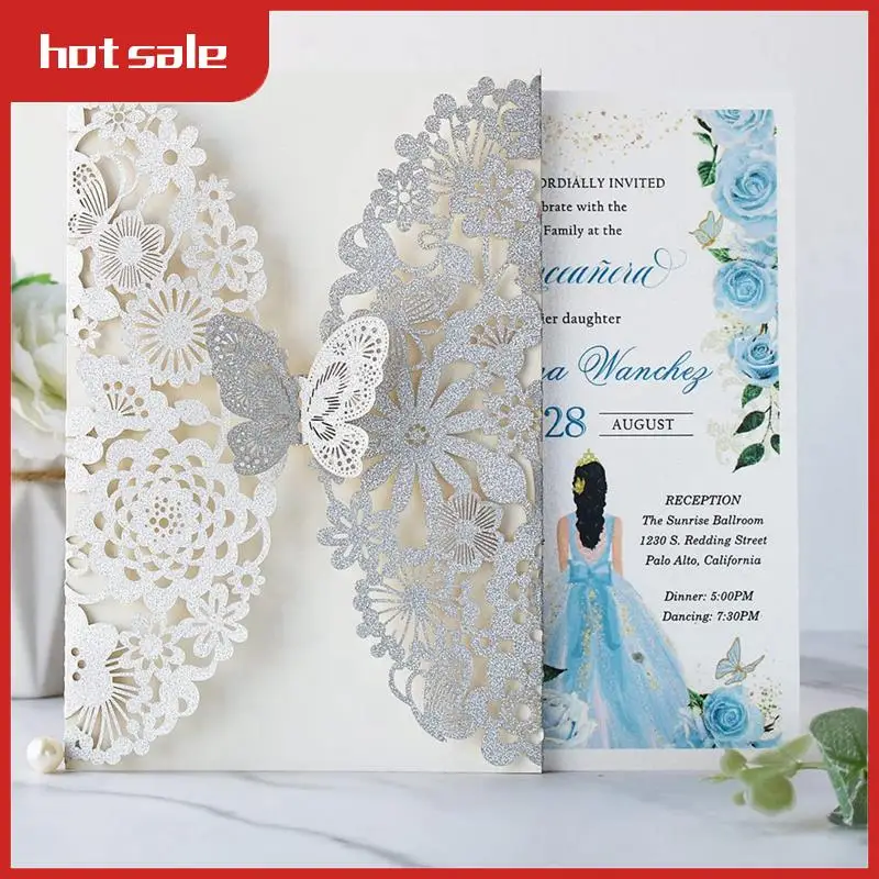 

20 Set Butterfly Invitation Cards Lace Wedding Invitations Paper Quinceanera Card With Envelopes (Silver Glitter)