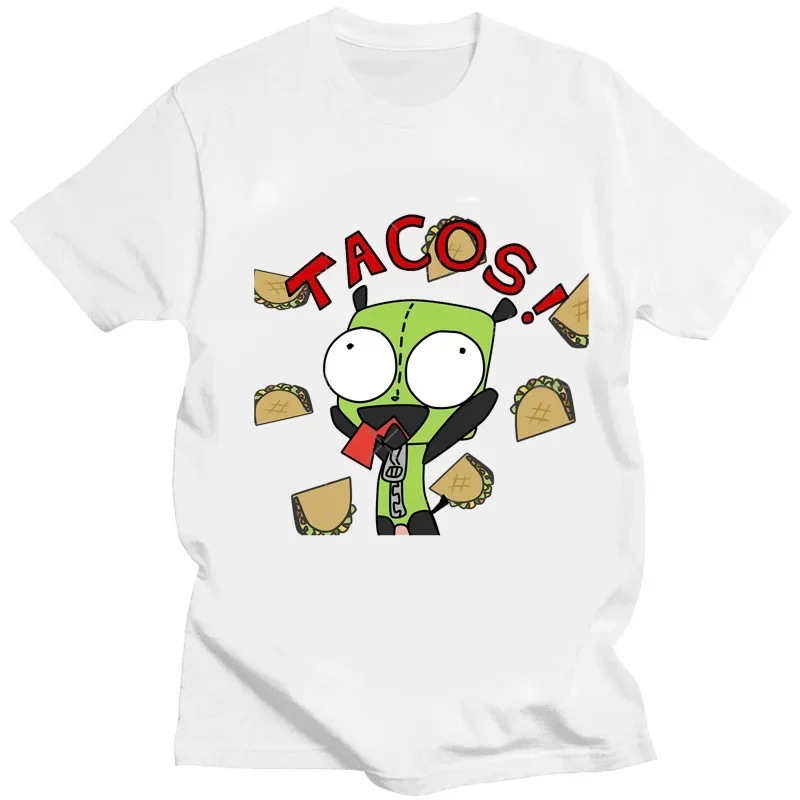 

Аниме Invader Zim Girl Графическая футболка с изображением мультфильма для мужчин и женщин, хлопковая мода, креативная забавная классика, эстетичная уличная одежда, подарки
