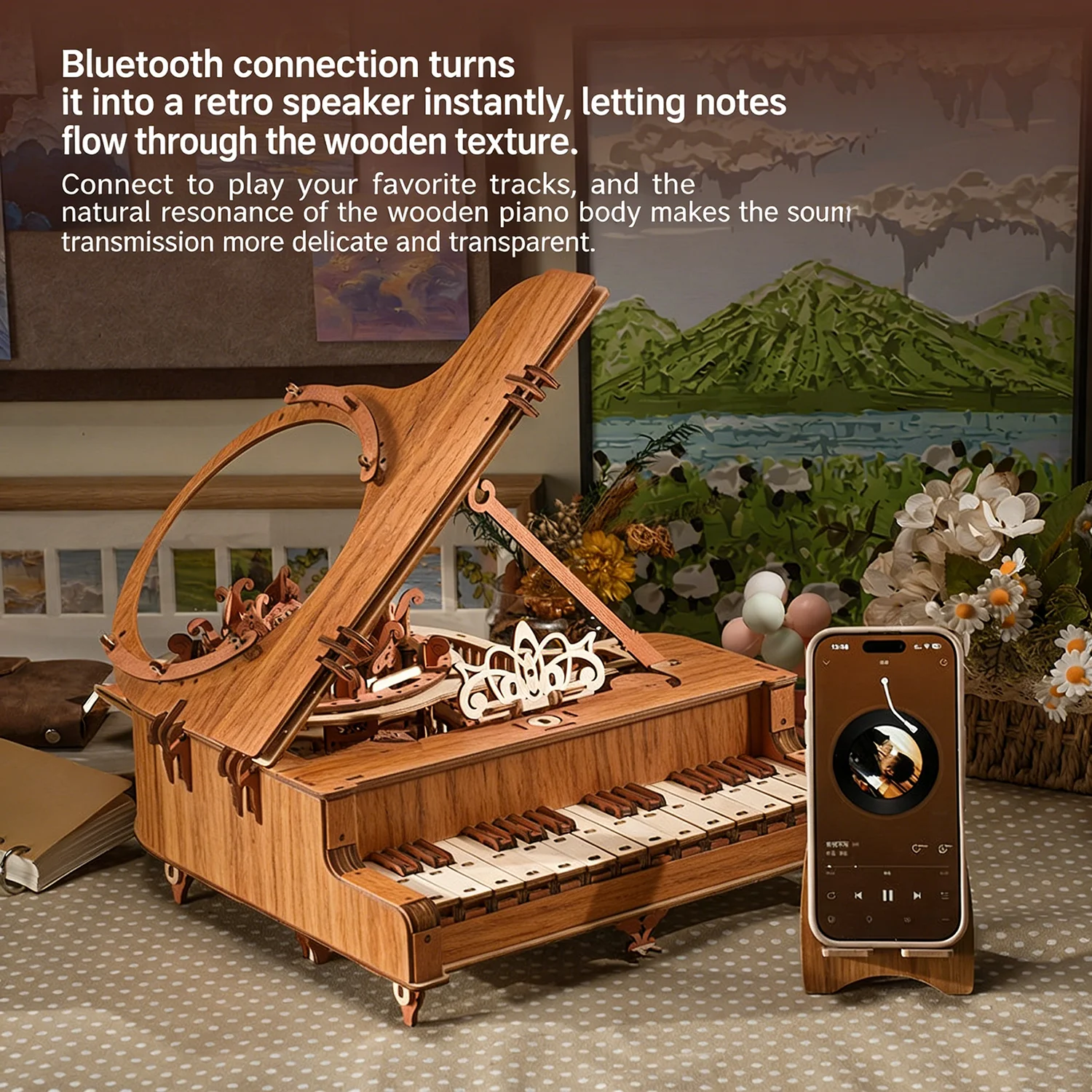 DIY Wooden Bluetooth Piano with Real Working Keys, Creative Music Box Building Kit, Unique Birthday Gift for Girls and Women