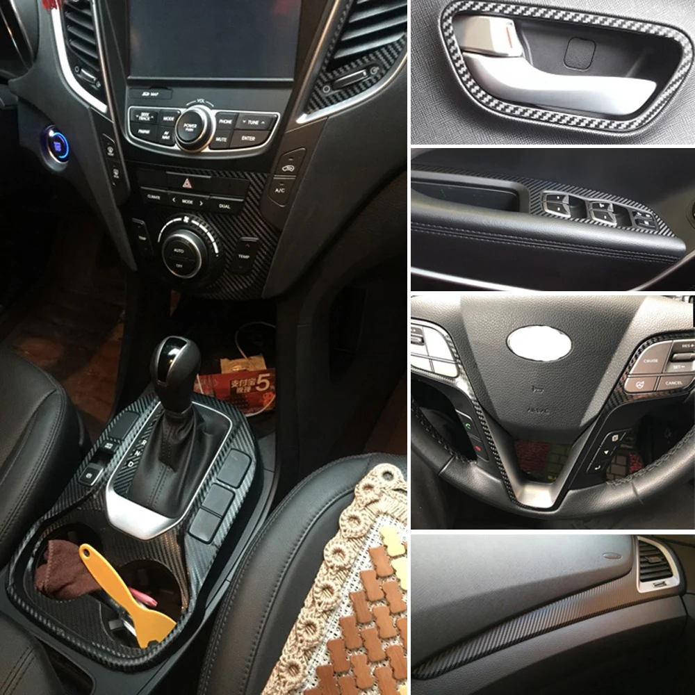 For Hyundai SantaFe IX45 2013-17 Interior Central Control Panel Door Handle Carbon Fiber Stickers Decals Car styling Accessorie