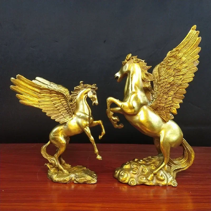25cm/16cm Angel with wings and flying horse on colorful clouds Bronze Statue