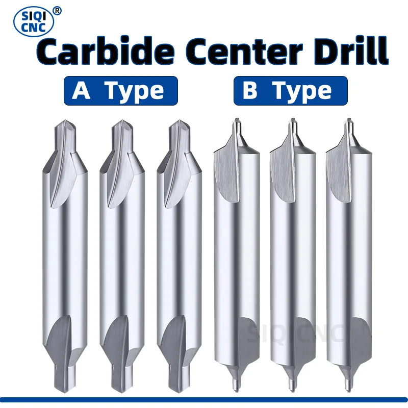 Tungsten Steel Center Drills 60 Degree Carbide Spot Drill 1.0mm 2.0mm 3.0mm 4.0mm 5.0mm Type A B Double-head Metal Drill Bit