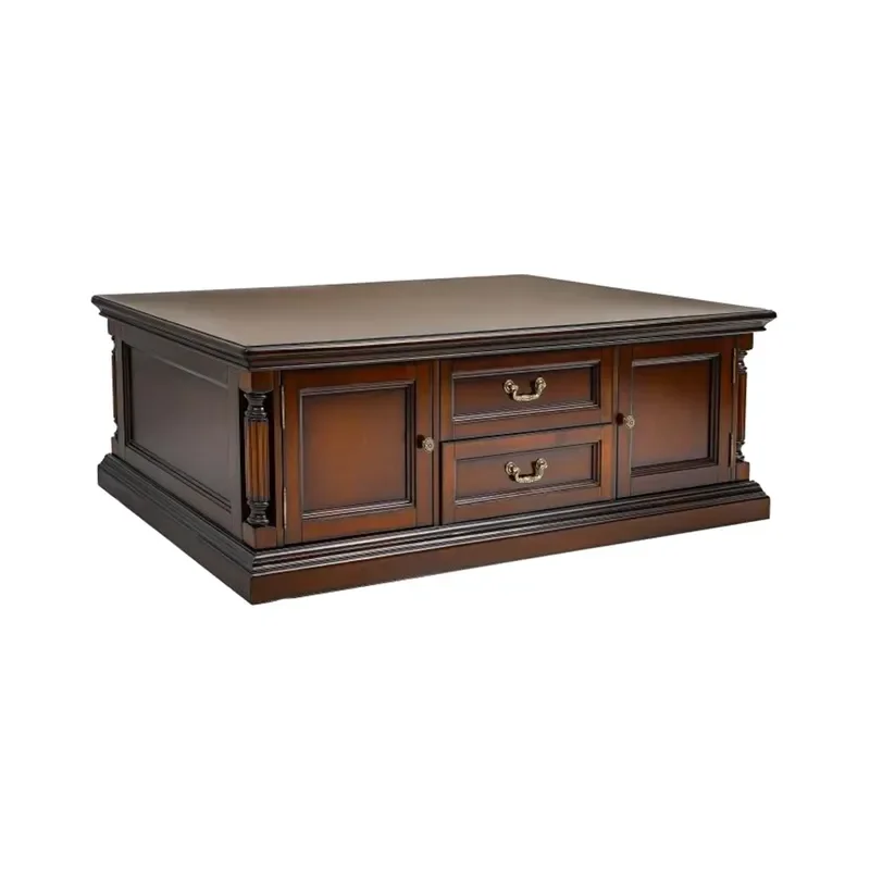 Rectangular Solid Wood Coffee Table with Drawers American Country Style Living Room Storage Furniture for Home Decor Modern