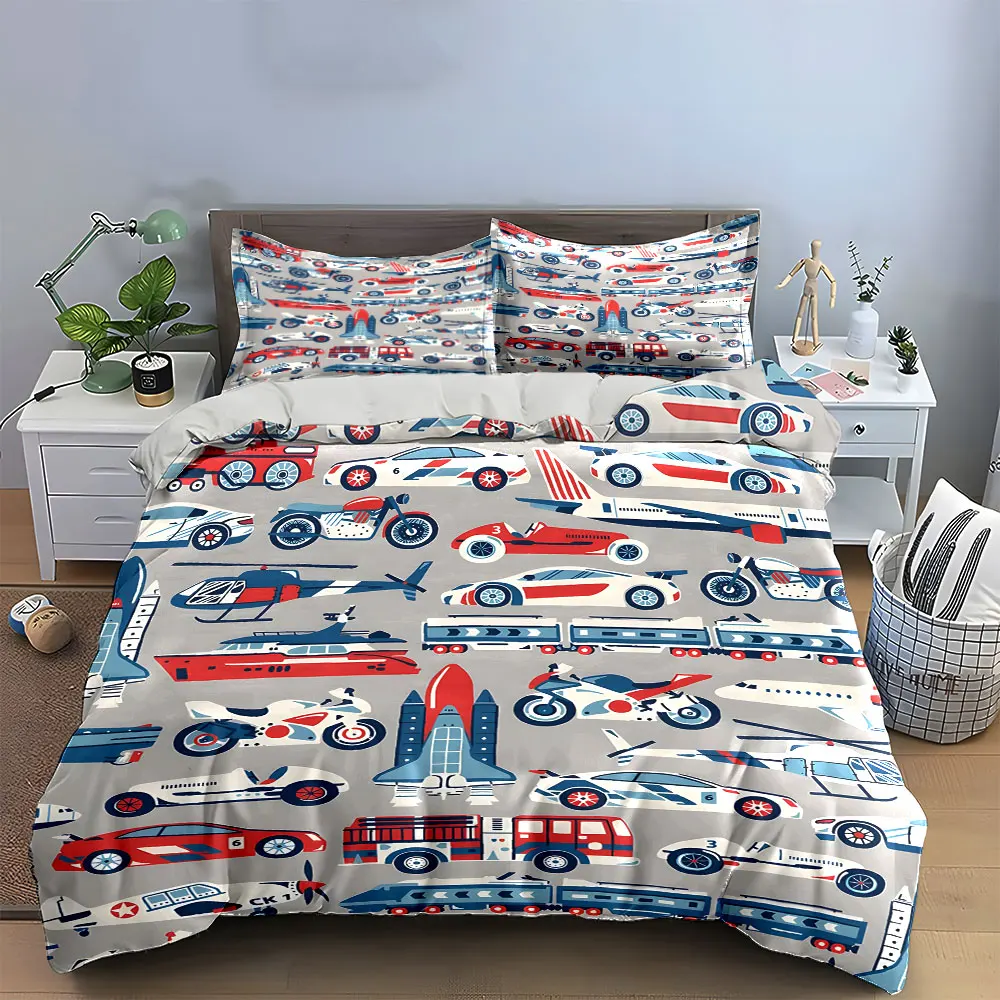 Transportation Theme Decorative Set Bedding Set with 1 Duvet Cover 2 Pillowcases Single Double King Queen, Gift