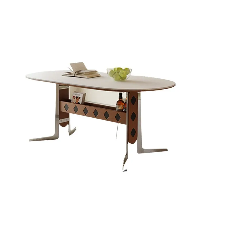 

French medieval rock slab 2025 new minimalist small apartment rectangular stainless steel dining table