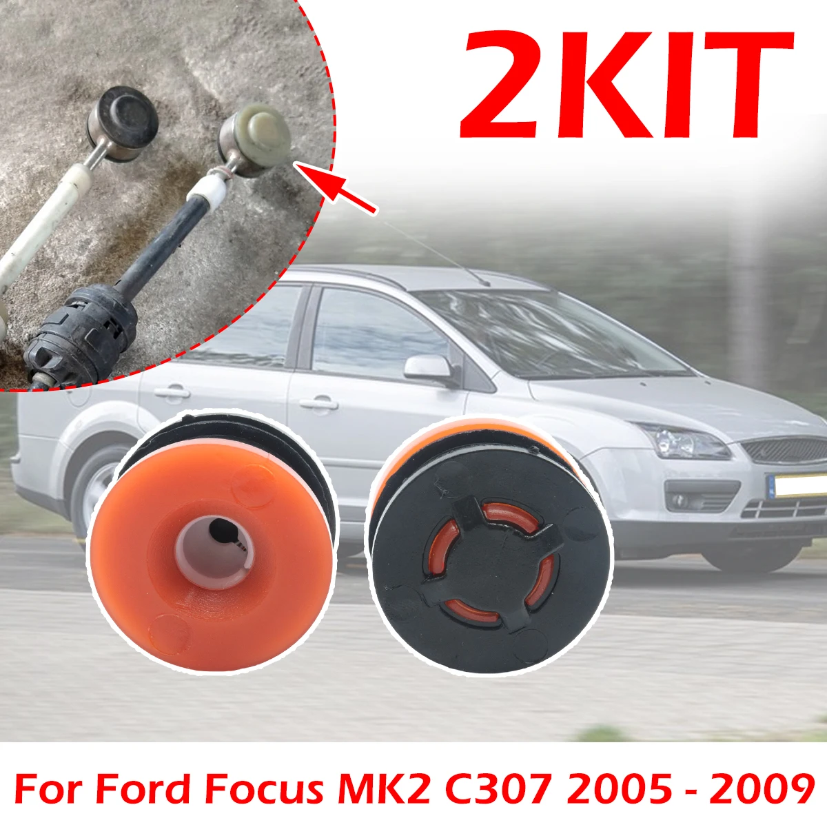 

2kit Gearbox Shifter lever Selector Bushing Grommet Gear Cable Linkage End Rod Pivot Connector For Ford Focus MK2 C307 2005-2009