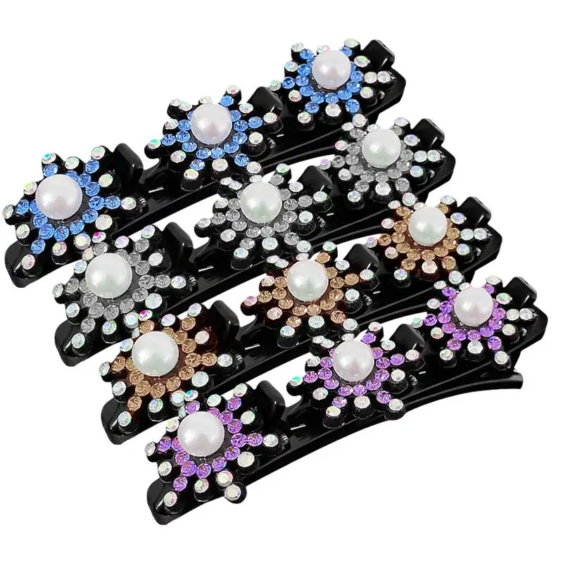 Sparkling Crystal Stone Braided Hair Clip, Snowflake Double Hairclip Hairstyle Layer Rhinestone Plait Bangs Hairpin Double E4I4