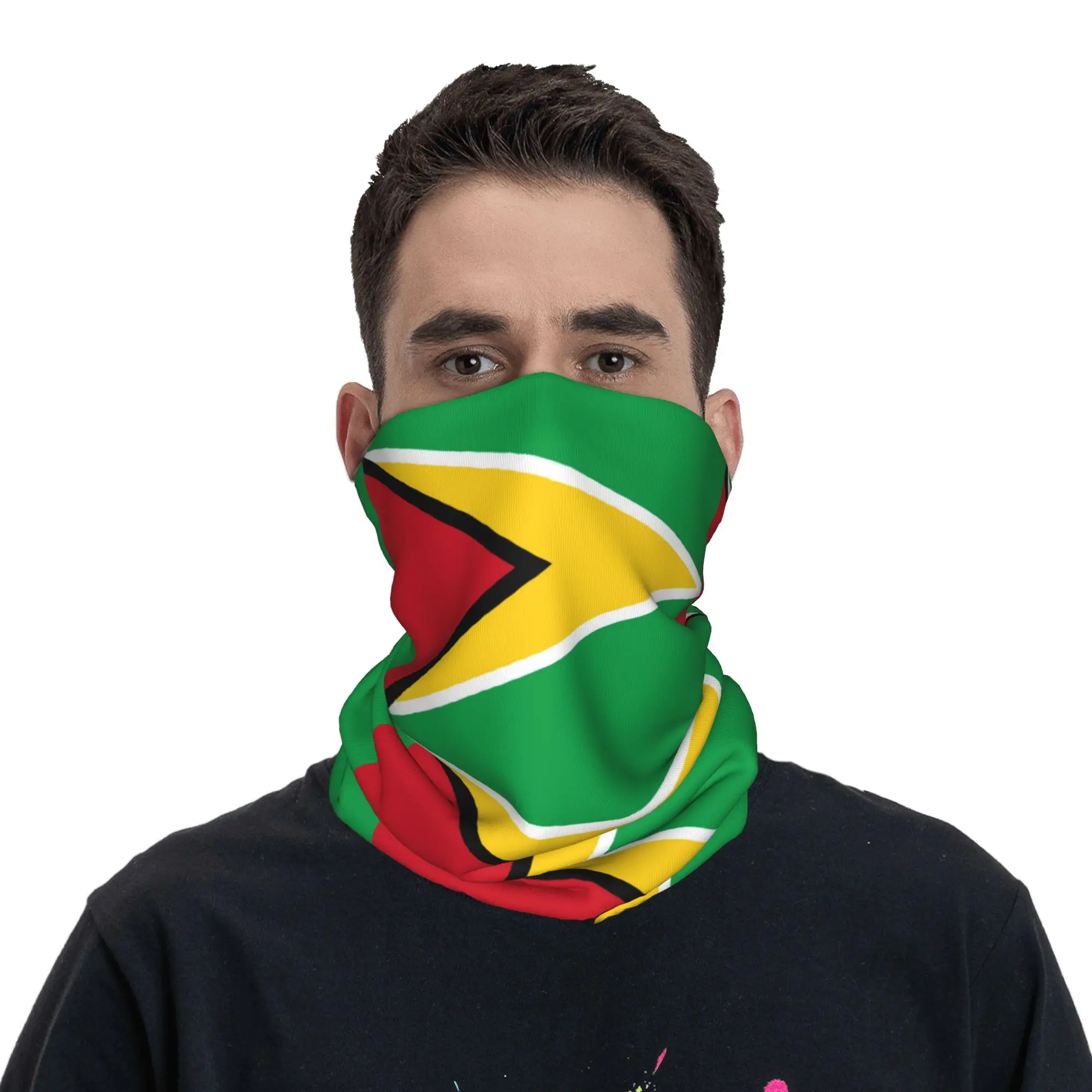 

Flag of Guyana Bandana Emblem Stripe Trendy Cycling Mask Hiking Camping Protection Balaclava Soft Motorcycle Face Cover Mask