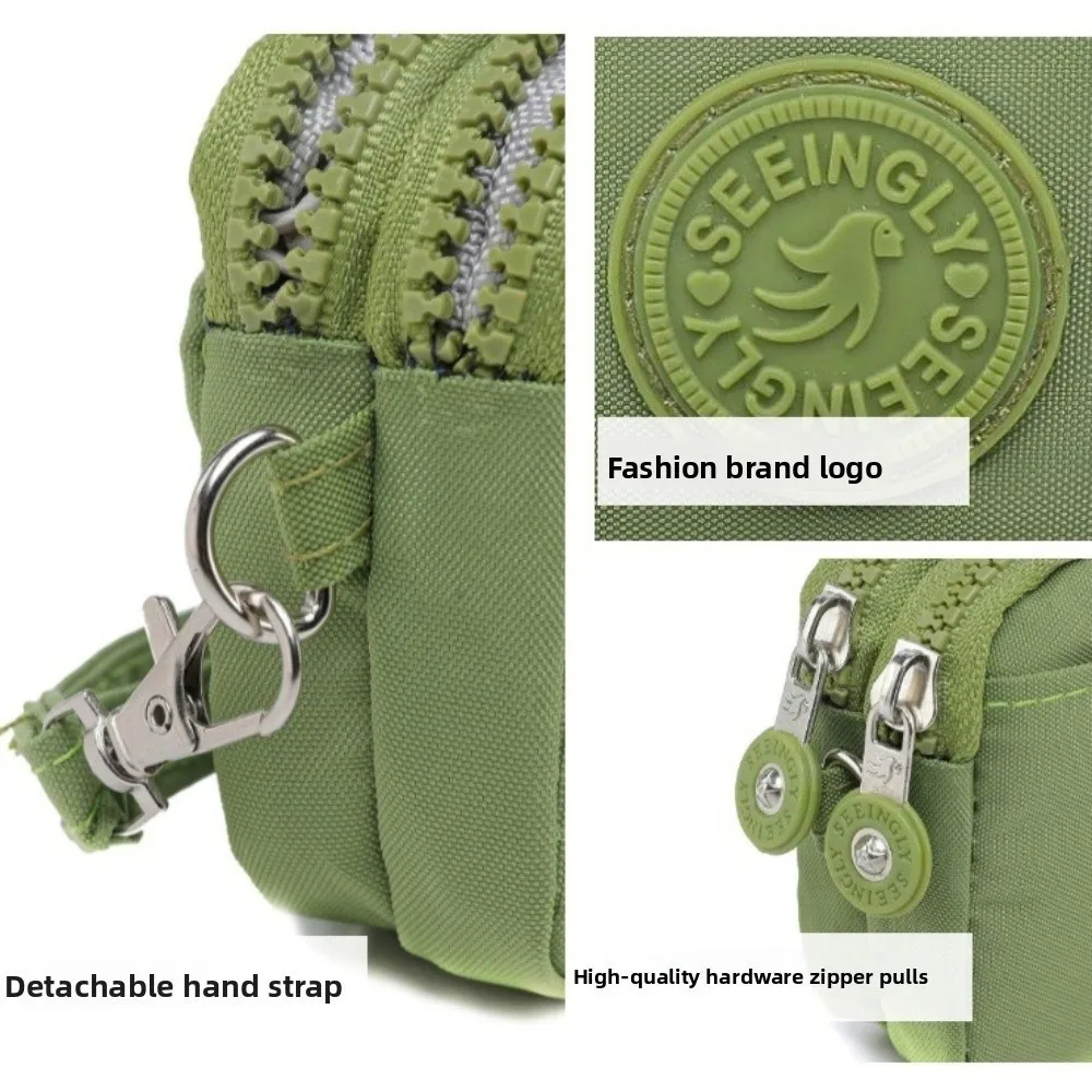Portable Solid Color Women Wallet Double Layer with Lanyard Coin Purse Waterproof Nylon Mobile Phone Bag Ladies