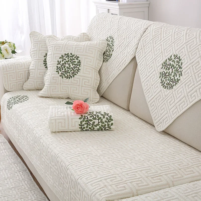 Thick Cotton Sofa Covers Slipcovers for Couch Anti-Skip Garden Armchair Sofa Towel Decorative Couch Cover for Living Room White