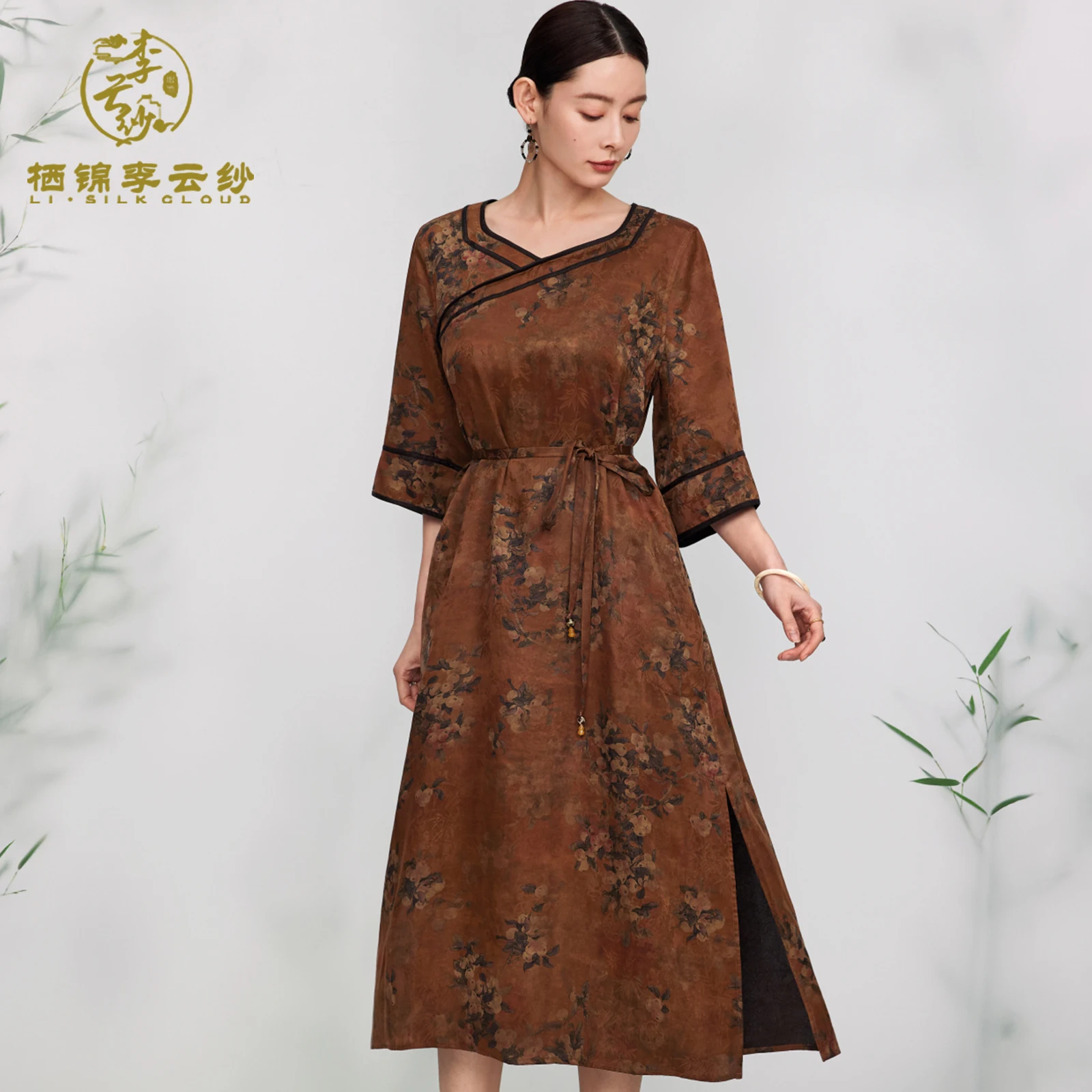 LI SILK CLOUD xiangyunsha Dress - Chinese Classic Style with Vintage Prints, Authentic Silk Fabric Guangdong Gauze