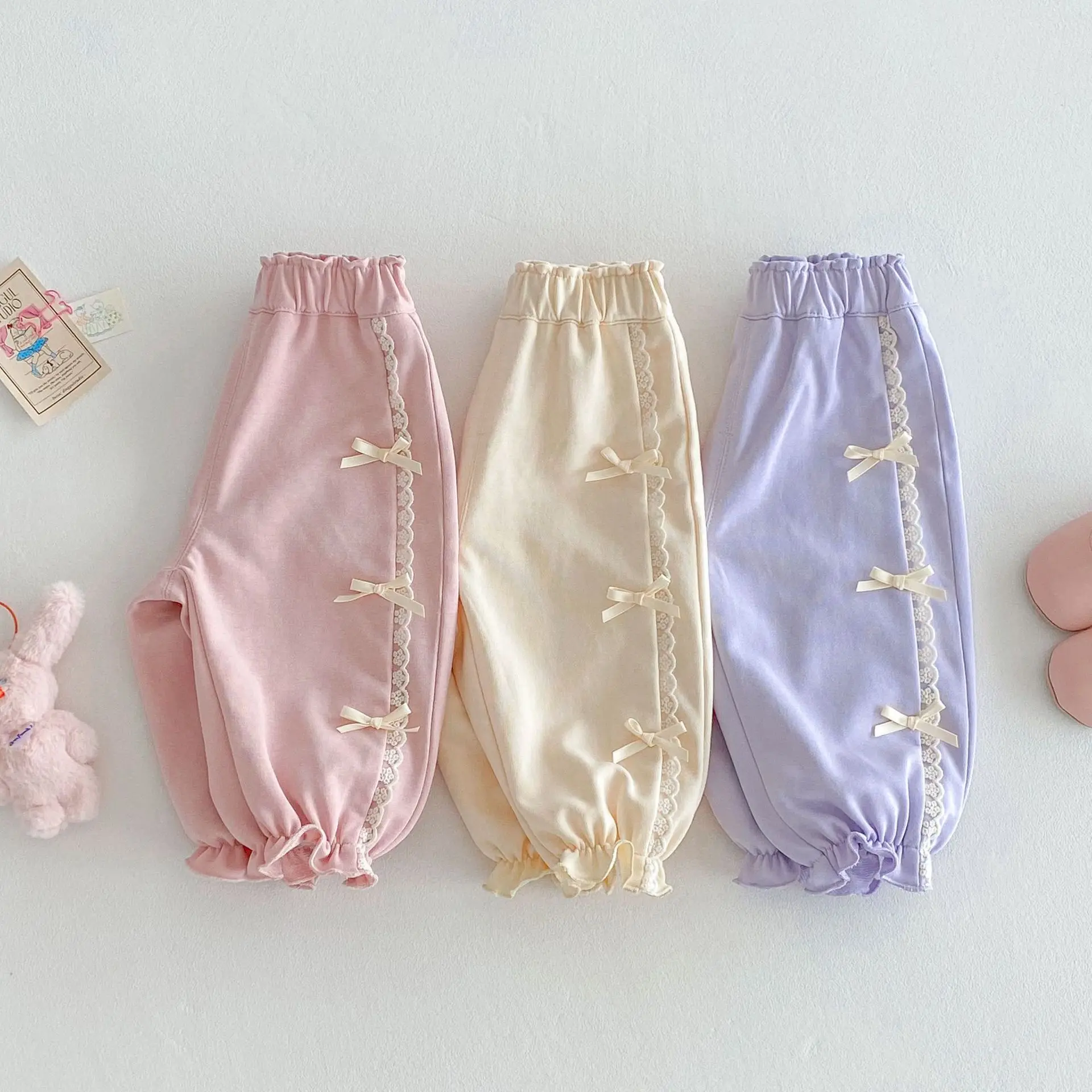 Girls' Korean Version Lantern Pants for Spring, 0-5-year-old Children's Spring Clothing Pants, Baby Bow Casual Pants