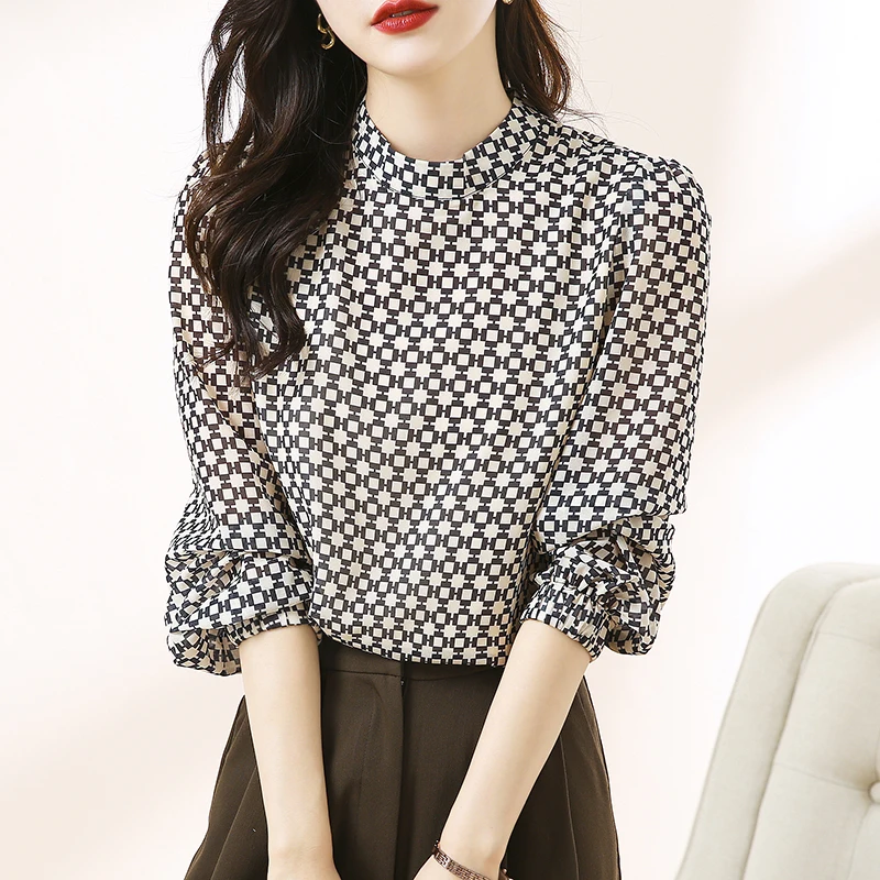 New elegant Women\'s chiffon Blouses ladies shirts Blusas Mujer Long Sleeve Shirts causal Tops