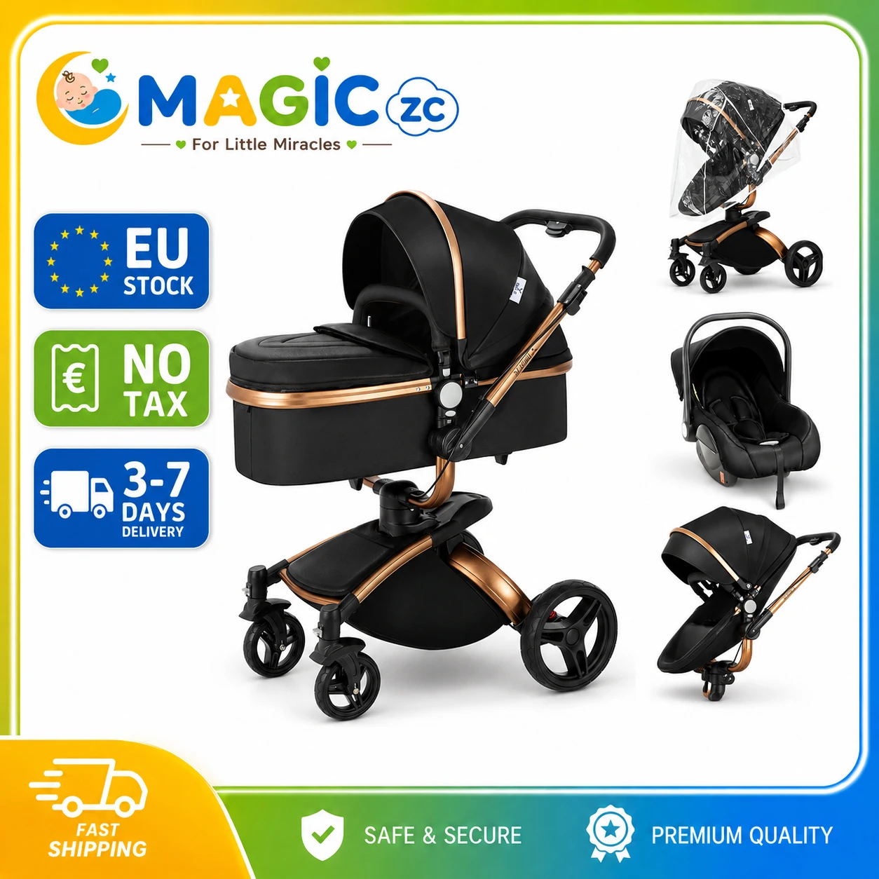 Poussette de luxe 3 en 1 pour bébé, landau, chariot pour nouveau-nés, pliable, légère, système de voyage, siège réversible, poussette haute, quatre roues, accessoires portables