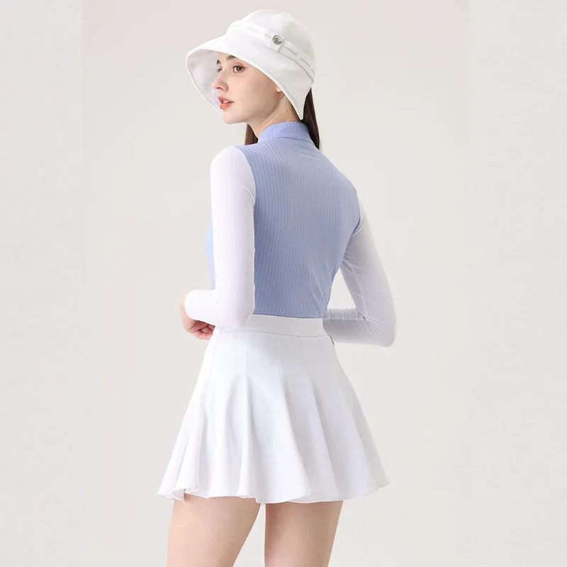 2024 Azureway Women Long Sleeve Golf T-shirt Sports Sunscreen Quick Drying Tops Ladies High Waist Short Skirt Slim Skort Suit