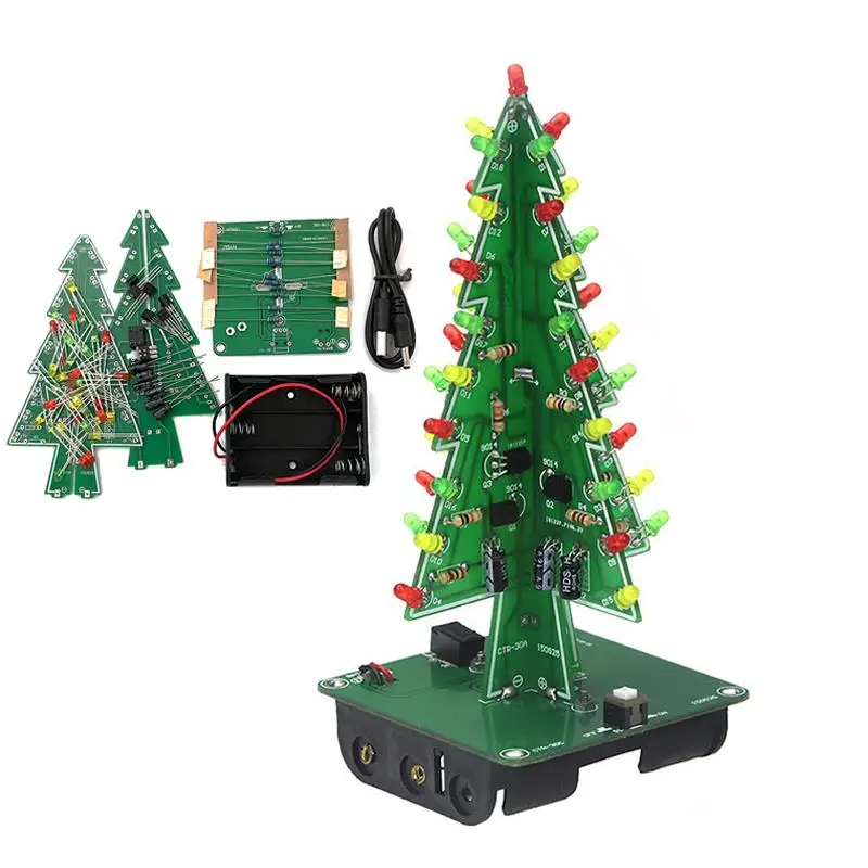 DIY Christmas Tree LED Flash Electronic Kit Soldering Assembly 3 Color / 7 Color Electronic Fun Welding