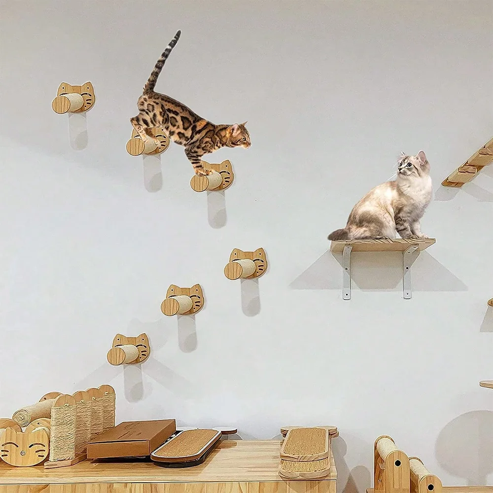 

Wall Mounted Cat Scratching Post Sisal Cat Jumping Platform Wall Solid Wood Pet Furniture Tassel Cat Hammoc
