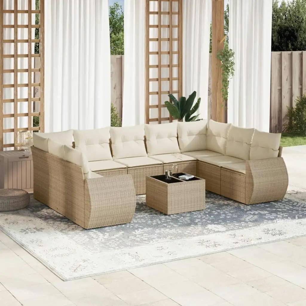 

Beige PE Rattan Garden Sofa Set with Powder Coated Steel Frame Tempered Glass Top Outdoor Furniture