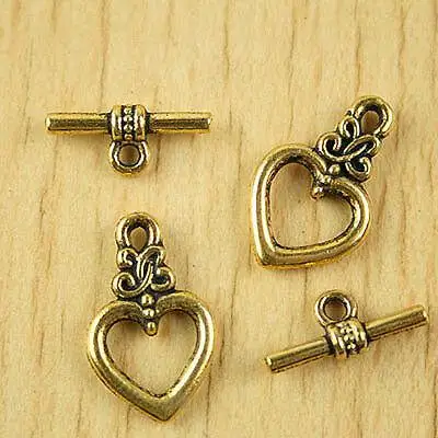 

15sets 21x13mm Antique Gold Color Jewelry Making Supplies Necklace Crafts heart toggle clasps h1345