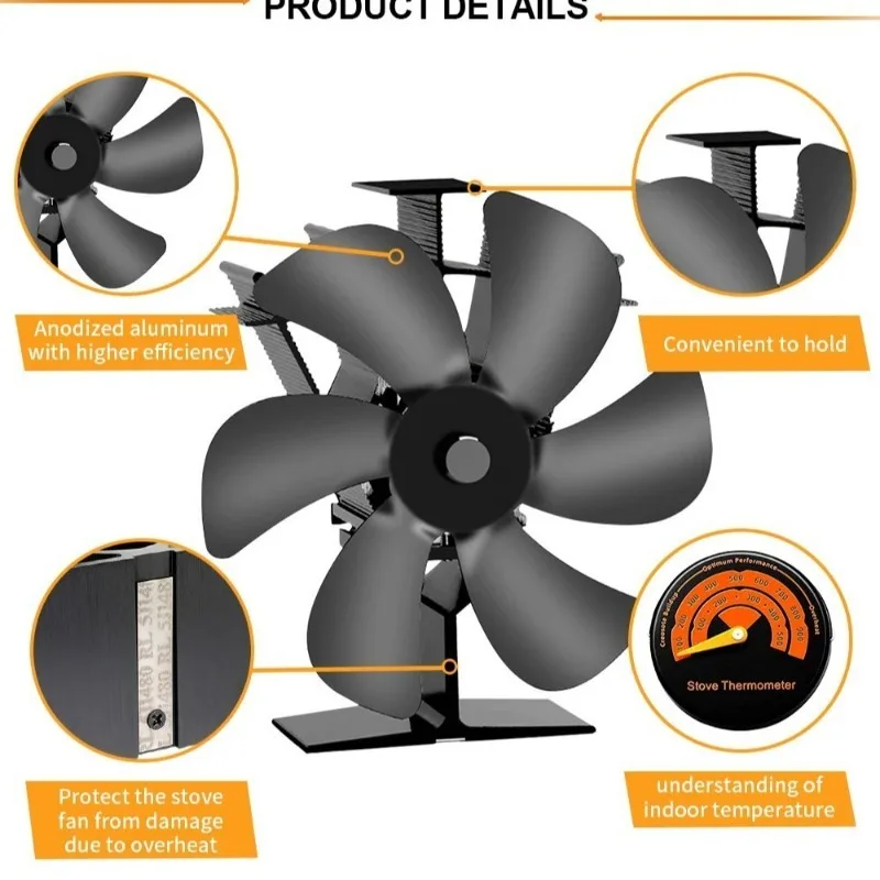 New fireplace fan 6-blade fan aluminum alloy aluminum profile fan
