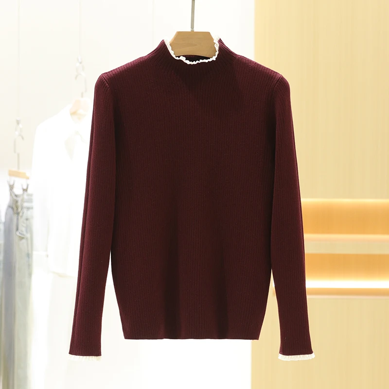 レディースニット裏地付きセーター、肩丈、ウッドカラー、暖かく通気性のある冬用ファション、通勤用、女性用...