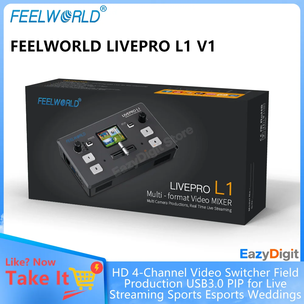 

FEELWORLD LIVEPRO L1 V1 HD 4-канальный видеокоммутатор Полевое производство USB3.0 PIP для потоковой передачи в реальном времени Спортивные киберспортивные свадьбы