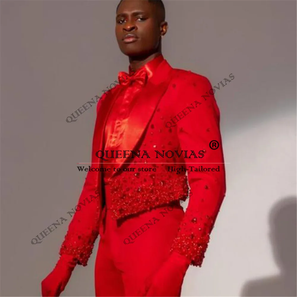 

Exquisite Designer Suits Men Formal Party Crystals Beaded Prom Blazers Customized 2 Pieces Groom Wedding Tuxedos ropa hombre