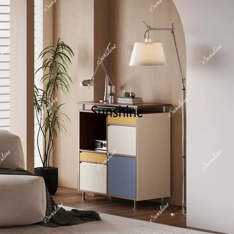 Modern simple contrasting color chest cabinet living room locker wooden storage cabinet