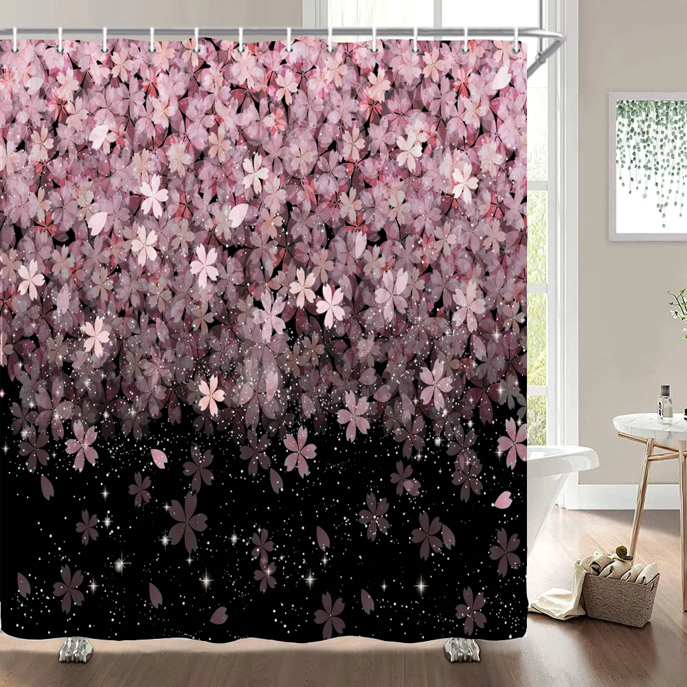 

Beautiful Cherry Blossom Flower Shower Curtain Fabric Waterproof Polyester Bath Curtain With Hooks 180X180 Decoration Screen