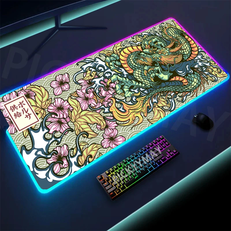 Imagem -05 - Grande Dragão Led Gaming Mouse Pad Backlight Desk Mat Luminous Gamer Mousepad Elemento Chinês Rgb 393x196