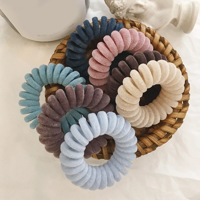 New Elastic Hair Band Knit Telephone Wire Hair Rope Women Hair Accessories for Girl Rubber Band Headwear Spiral Shape Hair Ties