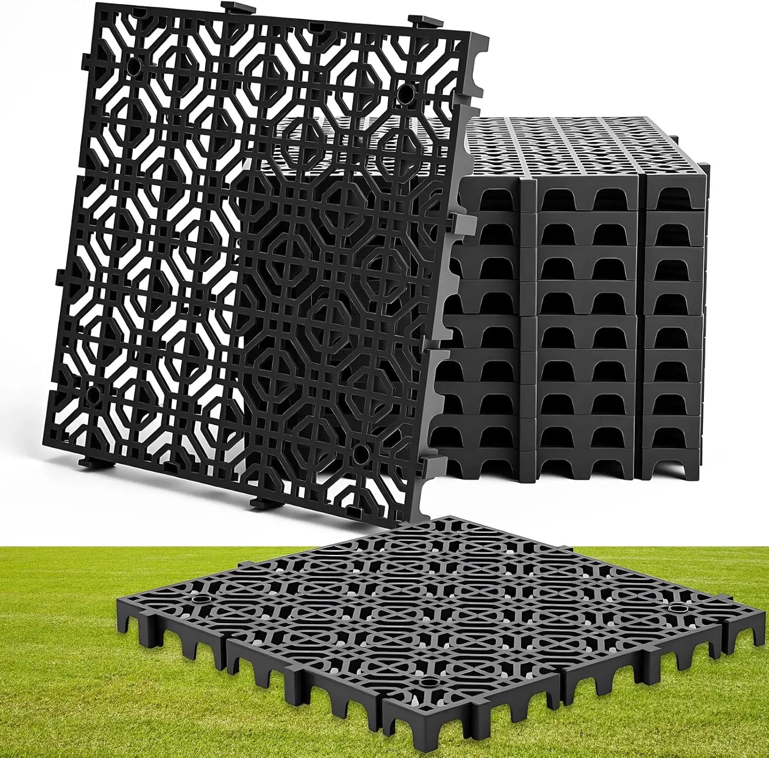 Lawn Protection Mats, Heavy Duty Material, Black, Interlocking, Non-Slip, 6613 lb Load Capacity, Gravel Grid Permeable