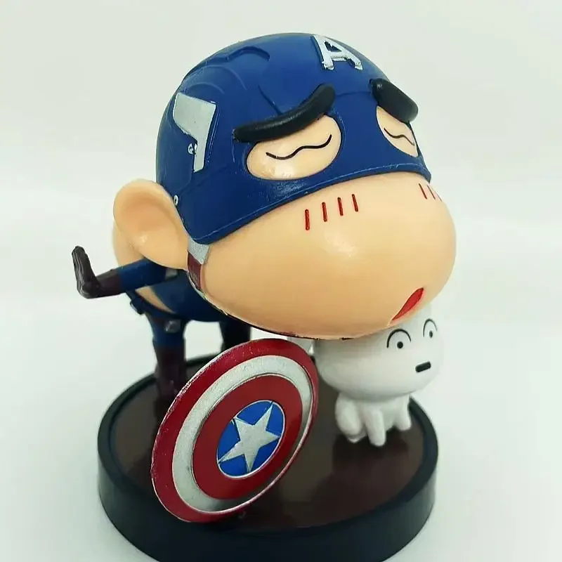 11 CM Q Crayon Shinchan Superhero Figure Captain America Shinchan Anime Figure Model Desktop Ornaments Gift for Friends or Kids